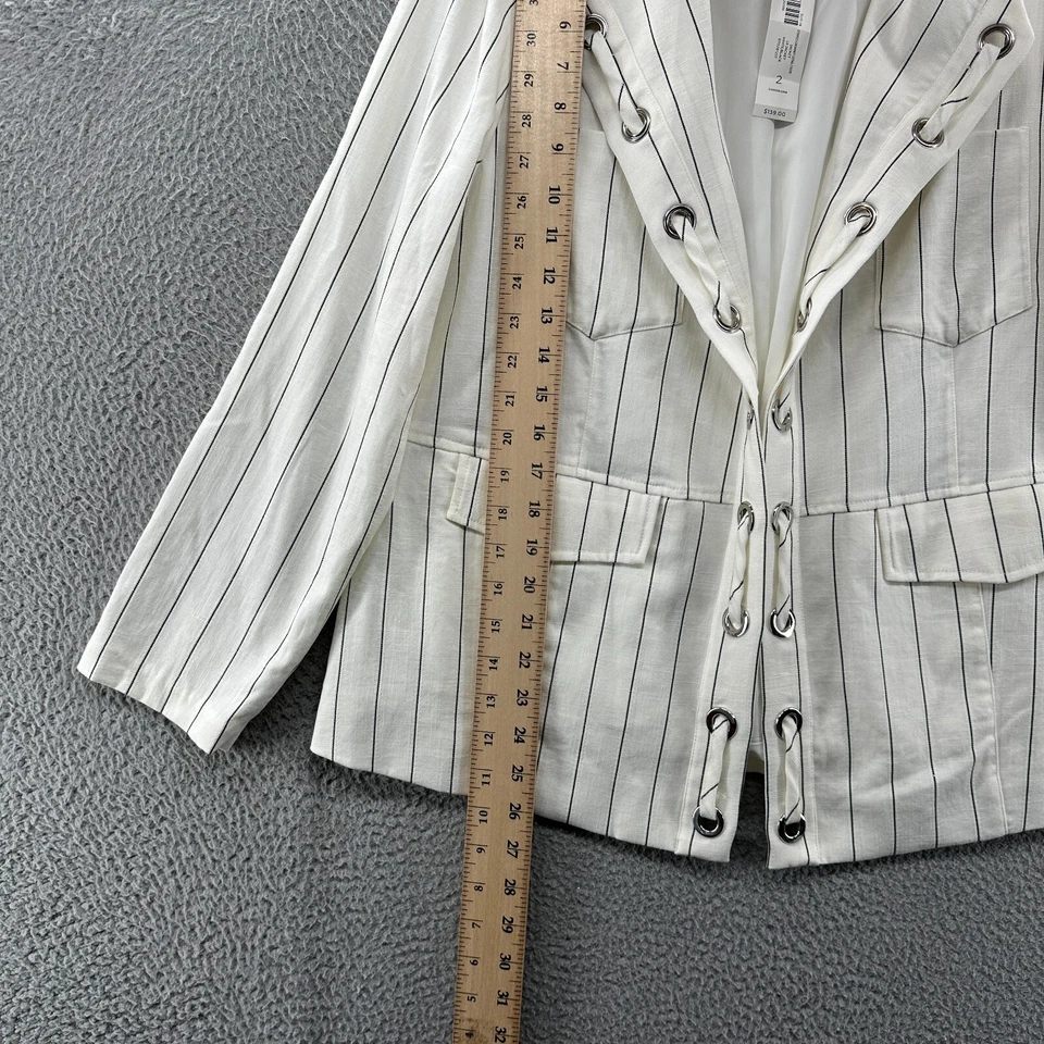 Chicos Jacket Womens 2 12 14 Cream Striped Career Work Open Blazer Suit Jacket - Image 4 of 4