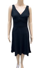 Ann Taylor Womens Black 100% Silk Fit&flare Dress, V Neck, Pleated Details Sz S