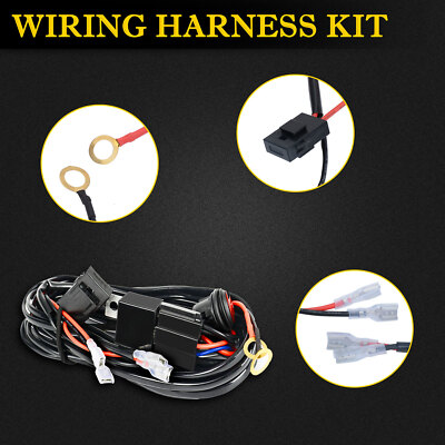 2 Lead Wiring Harness LED Light Bar 40Amp Relay Fuse ON-Off Switch For 2 Lights