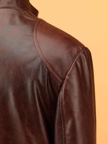 Mens Brown Leather Jacket / New Fashion/motorcycle Jacket - Foto 4 di 4