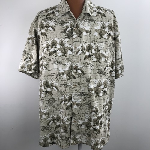 Trader Bay Men's Aloha Hawaiian Shirt Size XXL Floral Beige Palm Trees - Picture 3 of 6