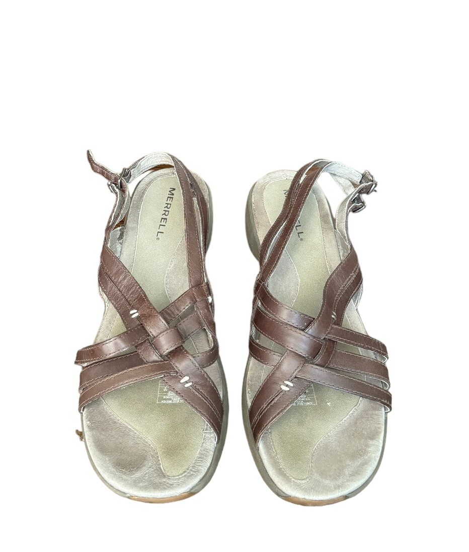 Sandali Merrell marroni in pelle fagotto cross cinturino slingback donna taglia 11