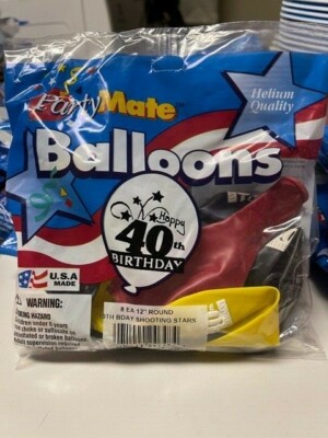 PartyMate Happy 40th Birthday Pack of 8 12'' Latex Balloons New!!!