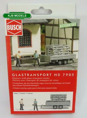 Neu in OVP OO / HO BUSCH 7905 Glaser - Glasscheibe & Anhänger + 2 Fenstermonteur Figuren