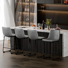 Bar Stools Set of 4, 26 Inches Counter Height Bar Stools with Back, Modern Faux