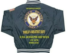 USS JOSEPH HEWES FF-1078 FRIGATE EMBROIDERED SATIN JACKET(BACK ONLY)