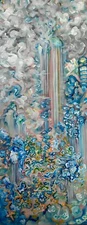 ORIGINAL 16" X 40" OIL IMPRESSIONISM PAINTING "GARDEN OF EVIL EYES"