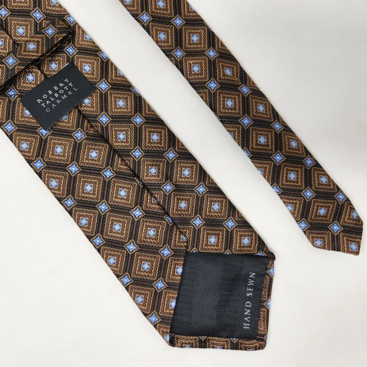 ROBERT TALBOTT CARMEL HAND SEWN SILK TIE BROWN BLUE GEOMETRIC LUXURY WEAVE  3.25 | eBay