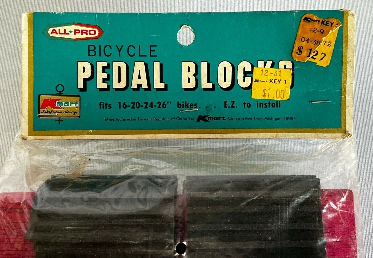 🍒 NOS Vintage All Pro Kmart Bicycle Bike Pedal Blocks Wood Rubber Pink