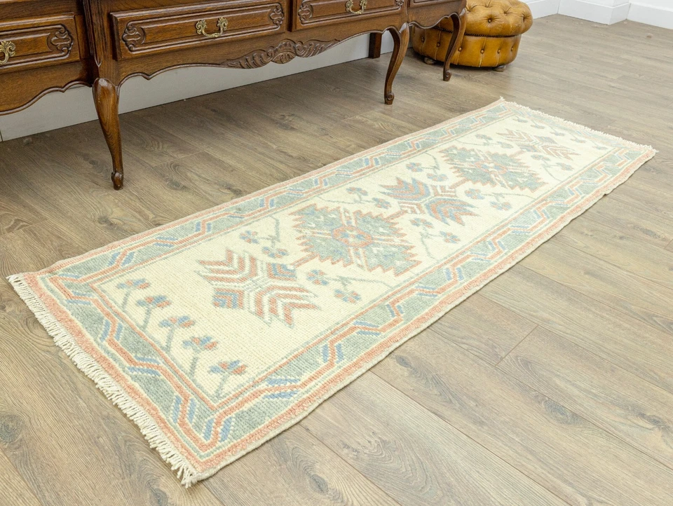 Alfombra de cocina moderna Oushak anudada a mano corredor delgado 2,3 x 6,7 pies pasillo turco Foto 2 de 4