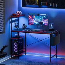 44'' Gaming Desk with Power Outlets and USB Port 7 Colors LED Light Home Office