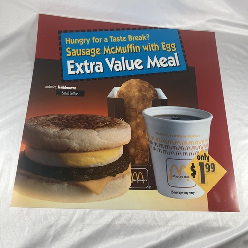 McDonalds Sausage Egg McMuffin Extra Value Meal Translite Store Display Sign - Foto 1 di 6