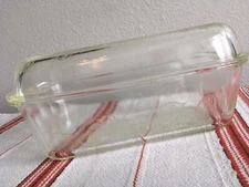VTG Clear Glass Loaf Pan W/ Lid Embossed Flowers Leaves "S" "R" Ovenware Sears
