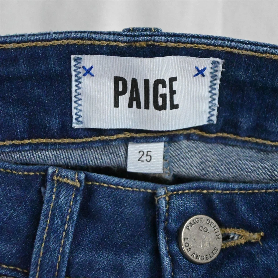 Paige 25 Kylie Crop Skinny Ankle Dark Wash Rolled Cuff Stretch Denim Jeans - Image 3 of 4