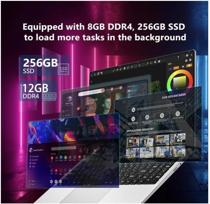 PC Portatile Da 15,6 Pollici, Computer Portatile Celeron N4000, Laptop 12GB RAM - Immagine 3 di 4