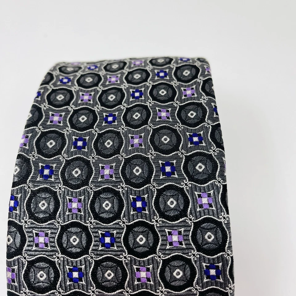 Corbata CANALI Para Hombre Púrpura Negra Multicolor Geométrica Seda Lujo Diseñador Italiano Foto 2 de 4