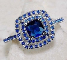 2CT Treated Blue Sapphire 925 Solid Sterling Silver Ring Jewelry Sz 6 NB1-3