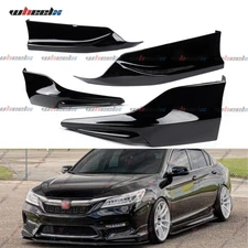 Gloss Black Front & Rear Bumper Lip Splitter Apron For 16-17 Honda Accord Sedan