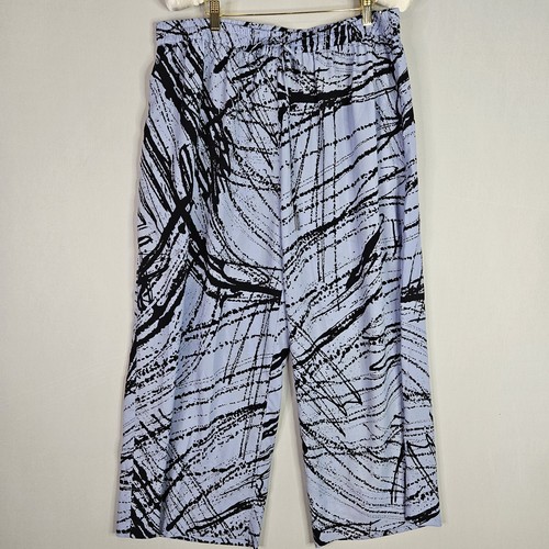 Halston Wide Leg Cropped Lillian Print Pants Blue SIZE XL Retail Price $425 - Picture 5 of 9