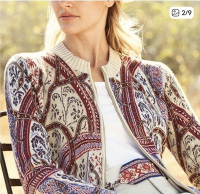 Peruvian Connection Open Front Paisley Multicolor Print Cardigan Knit Sweater