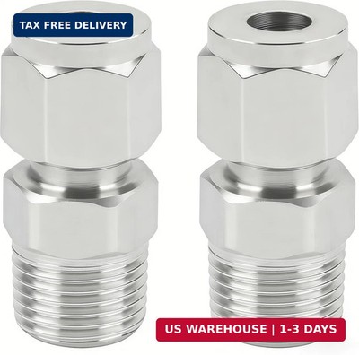 304 Stainless Steel Compression Fitting 3/8'' Tube OD x 1/4'' NPT Male Coupler Str