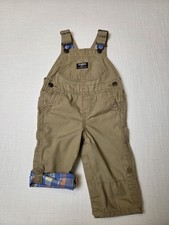 Oshkosh B'gosh Khaki Overalls Lightweight Boys 9M Beige Blue Plaid Snaps