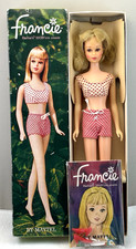 VINTAGE 1960's MATTEL BARBIE BLONDE STRAIGHT LEG FRANCIE DOLL W BOX STAND BOOK