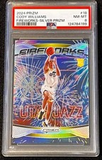 2024-25 Panini Prizm Cody Williams Fireworks Silver Prizm SP Jazz PSA 8 NM-MINT