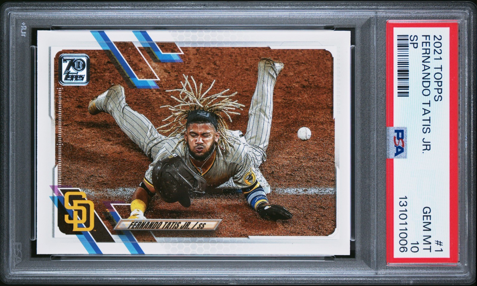 2021 Topps Series 1 Fernando Tatis Jr Image Variation SP Sliding #1 PSA 10