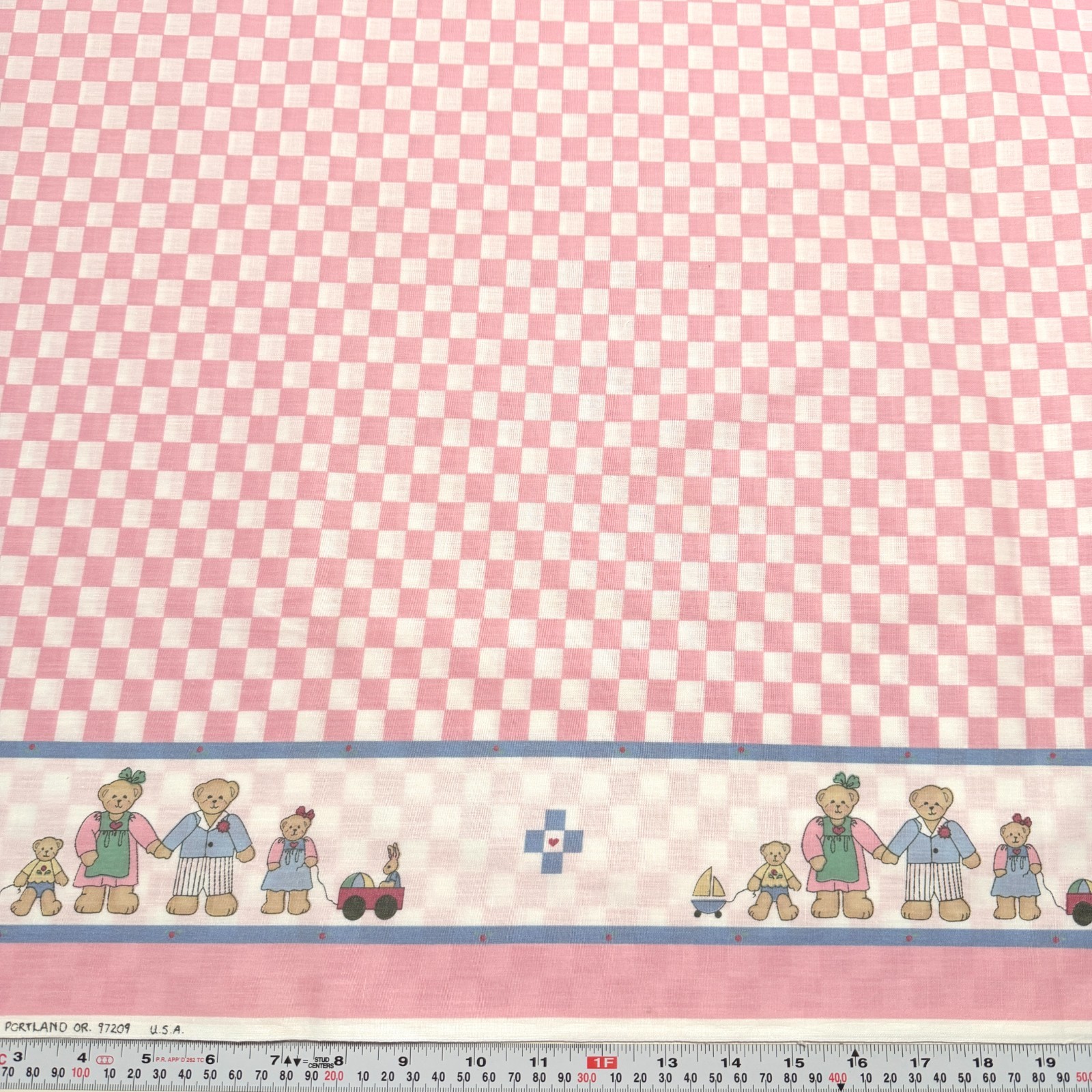 Vtg 1988 Daisy Kingdom Bears Pink & White Check Cotton Blend by the HALF YARD