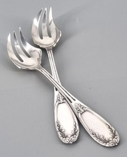 Paar edle antike Austerngabeln 950er Silber 1 von 6 Frankreich Floral  (76)