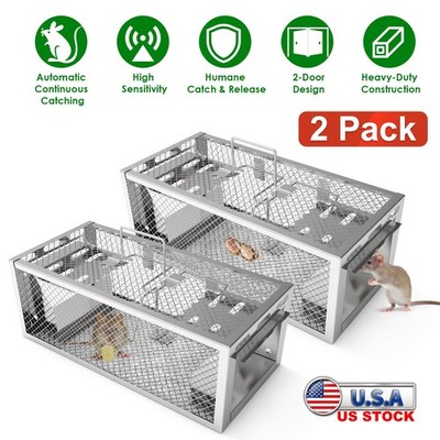 2Pcs Humane Rat Trap 2-Door Mouse Trap Reusable Kitchen Trap Garden Animal Cage