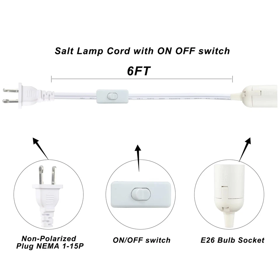 Interruptor de encendido/apagado de cable de lámpara de sal de 6 pies con enchufe de bombilla E26 de 37 mm (di... Foto 3 de 4