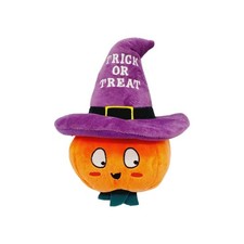 Plush Pumpkin Wearing Witch Hat "Trick Or Treat" Stuffed 9" Decor Halloween