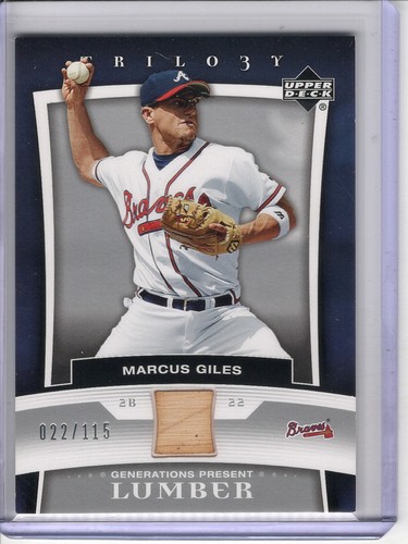 2005 UPPER DECK TRILOGY MARCUS GILES GAME-USED BAT RELIC #22/115