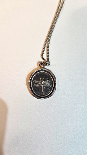 Pyrrha Signed 925 Sterling Silver Dragonfly Round Pendant Snake Chain Necklace - product listing photo