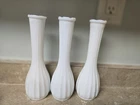 Lot Of 3 Vintage 9" Scalloped Milk Glass Bud Vases