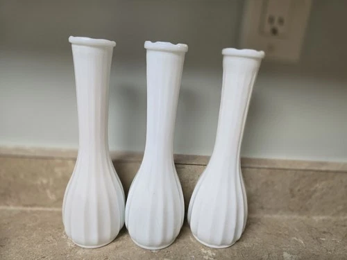 Lot Of 3 Vintage 9" Scalloped Milk Glass Bud Vases