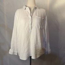 A.N.A. A New Approach Crinkle Cotton Button Down Shirt, Women’s XXL, White