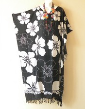 KD481 Black White Floral Kaftan Plus Caftan Kaftan Tunic Hippy Dress up to 5X