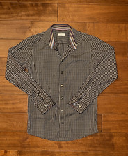 Eton Dress Shirt Mens 15 3/4 40 Black Slim Plaid Flip Cuff Long Sleeve Button Up