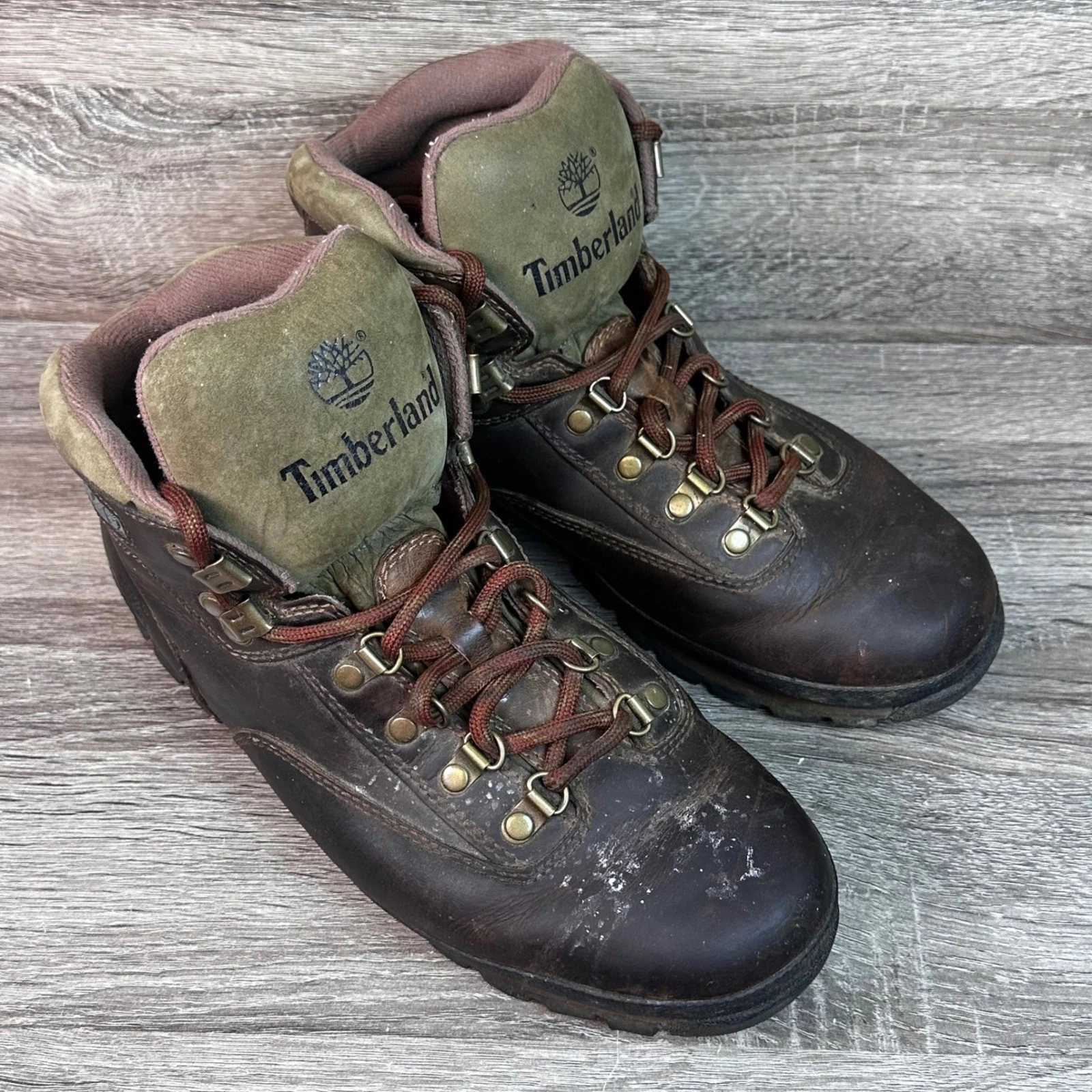 Timberland Euro Hiker Mens Size 9W Brown Leather Hiking Boots Outdoors FLAWS