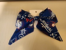 MLB LA Dodgers Playoff Logo Girls Hair Bow Wide White Blue Ribbon Ponytail Clip
