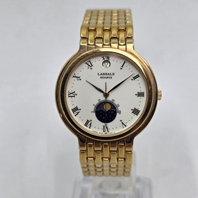 Seiko Lasalle Gold Plated Quartz Moonphase Men's Dress Watch 6F22