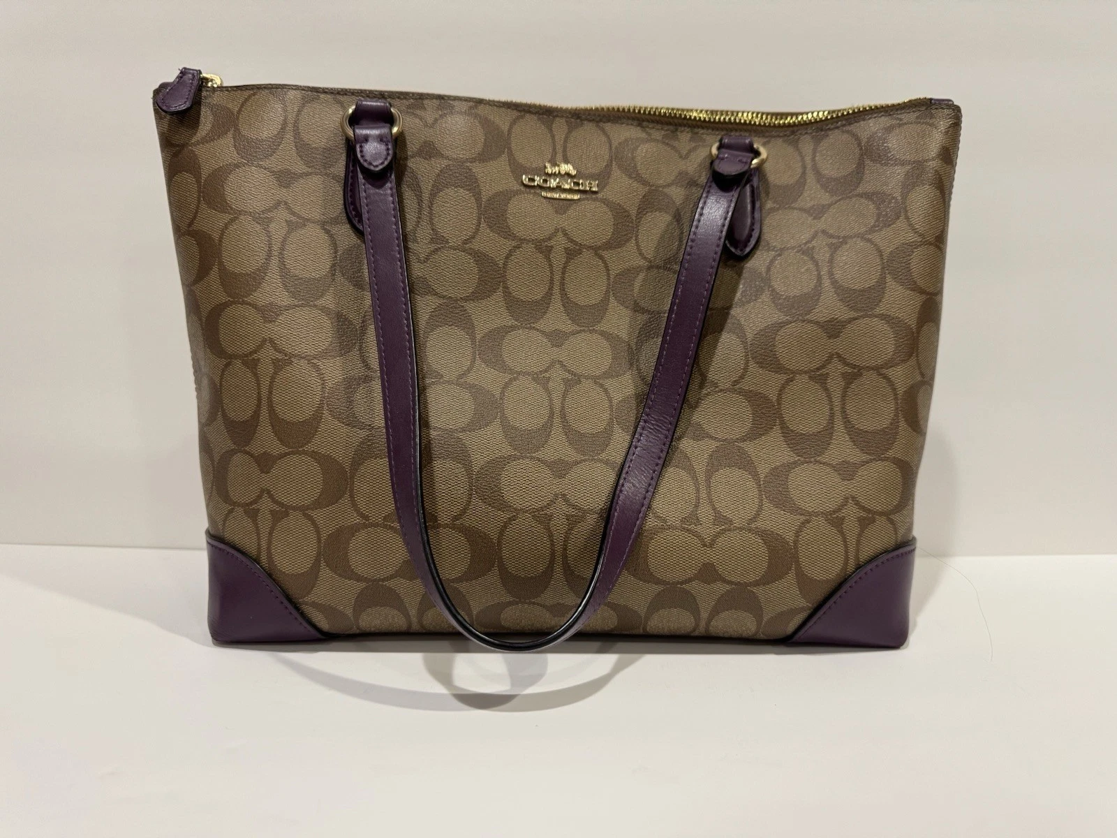 Borsa Coach Zip Top Firmata Tela Khaki Mora OTTIME CONDIZIONI