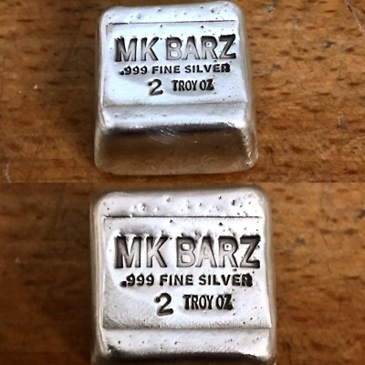 #ad 2 Troy Oz MK BARZ quot;Classic Cubequot; .999 Fine Silver POURED $238.03