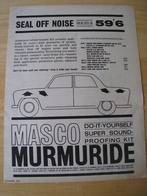 MASCO SUPER SCHALLSCHUTZ SET MURMURIDE MITCHELLS 1962 WERBUNG CA. A4 AKTE 31
