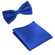New Royal Blue Pre Tied Bow Tie Pocket Hankie Handkerchief Pocket Hanky