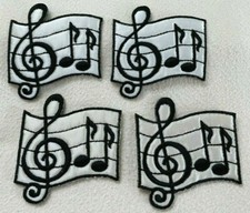 4 - Boutique Appliques MUSIC TREBLE CLEF BAR WITH NOTES Musician Iron On Sew On