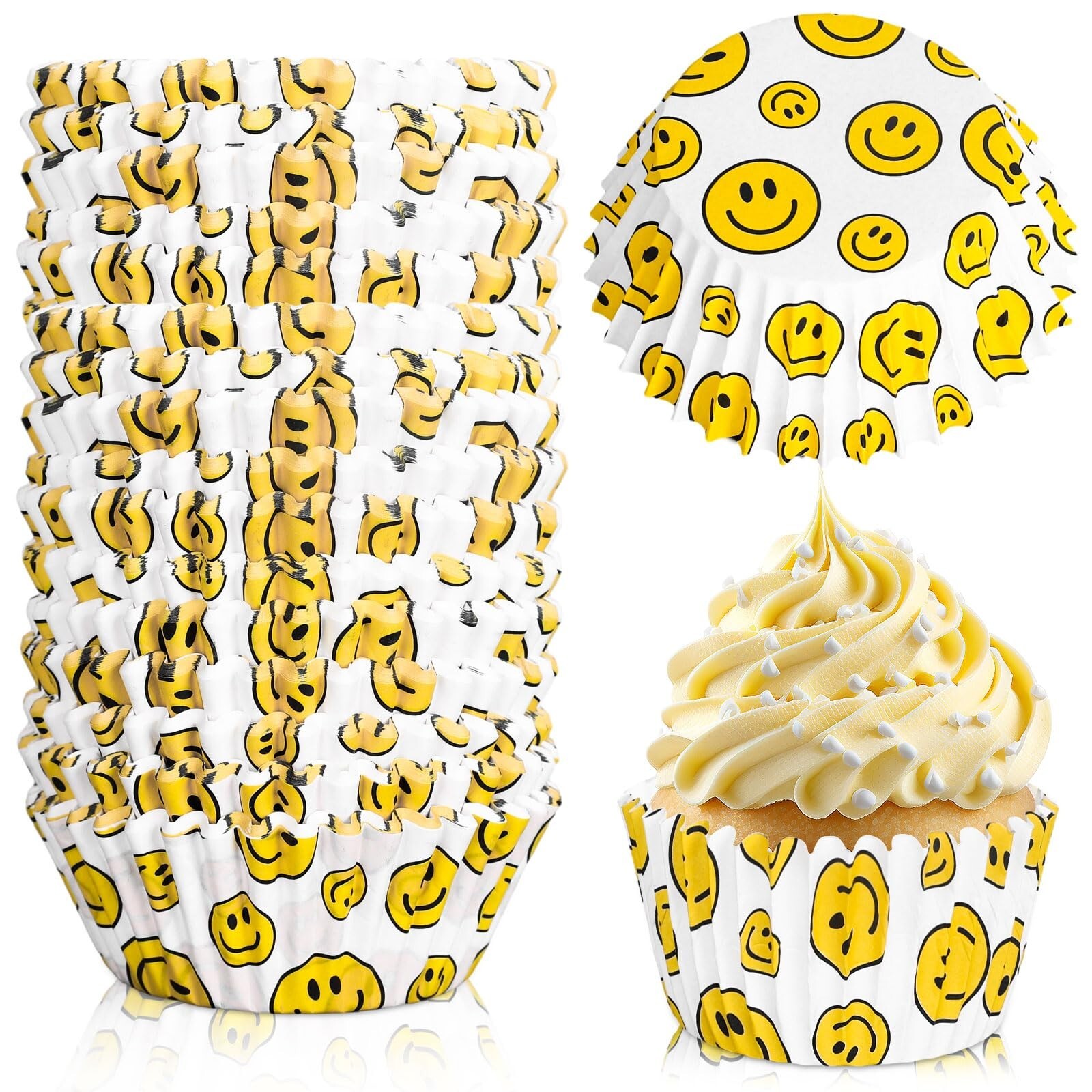 Whaline 300Pcs Smile Face Cupcake Liners One Happy Dude Cupcake Wrappers Deco...-image